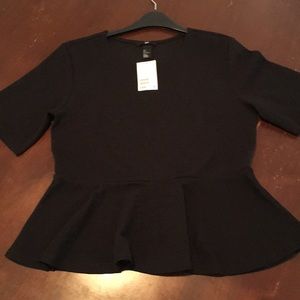 Black peplum stretch top blouse
